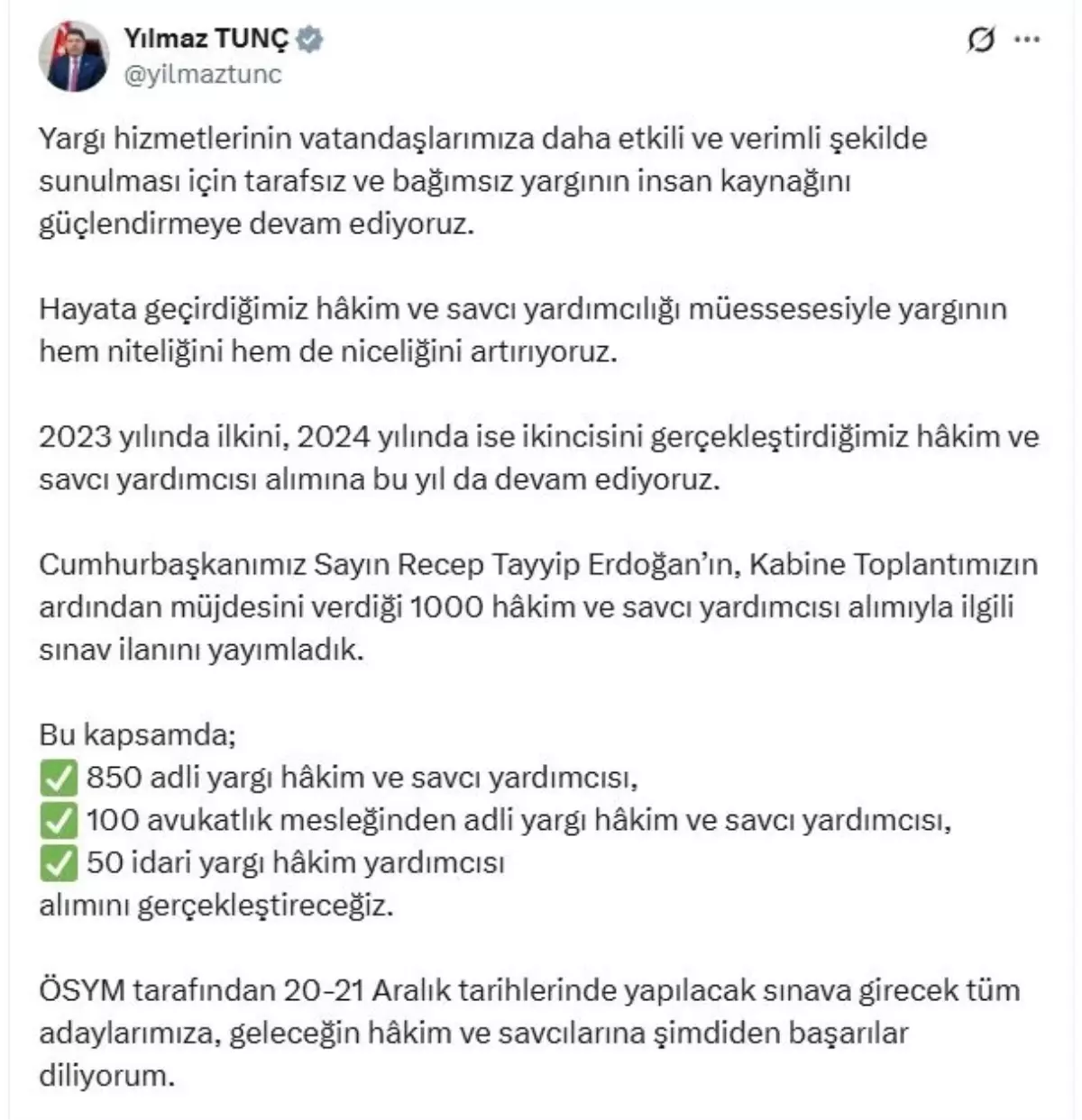 adalet bakani tunc bin hakim ve savci yardimcisi alimiyla ilgili sinav ilanini yayimladik WwXB4Izl.jpg